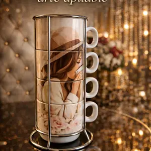 Set of 4 Cappuccino Mugs 6oz | Personalized Coffee Mug Set | Ceramic Cups