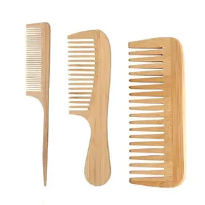 Bamboo Combs Set, 3 Counts Natural Wooden Hair Comb for Women, Anti-static Wide Tooth Comb, Rat Tail Comb for Detangling Hair Styling