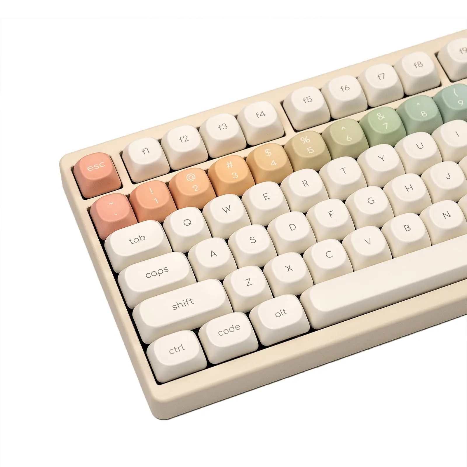 Moa Profile Keycaps  Rainbow Pbt Keycap Minimalist White Cute Round Dye-sublimation Colorful Custom Key Cap For 61/64/68/84/87/100/104/108 Cherry Mx Mechanical Keyboards(124 Keys)