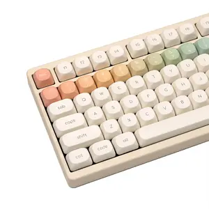 Moa Profile Keycaps  Rainbow Pbt Keycap Minimalist White Cute Round Dye-sublimation Colorful Custom Key Cap For 61/64/68/84/87/100/104/108 Cherry Mx Mechanical Keyboards(124 Keys)