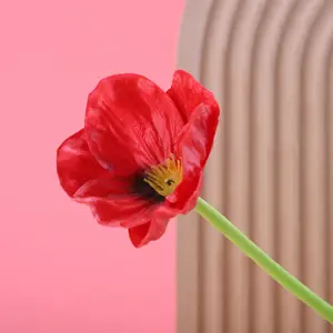One Large Red Poppy Flower Decorative for Living Room, Handmade with PU Material, Suitable for Weddings, Home, and Kitchen, PU Material, 12.5 Inches