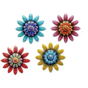 outdoor wall decor,4 Pack Metal Flowers Wall Decor Colorful Flower Wall Art Indoor Outdoor Hanging Wall Decor Metals Wall Decor Set for Home Office Garden Yard (Four are like flowers)