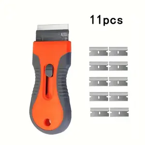 Retractable Cleaning Scraper with Replacement Head, Telescopic Adjustable Portable Cleaning Scraper Tool for Scraping and Removal of Labels, Stickers, Decals and Paint from Glass and Stove, Cleaning Scraper Tools