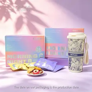BOGO Beauty Tea Morning VC Night VA Tea 2 Cartons（10pcs VC Tea 10pcs VA Tea,20pcs in total) Caffeine Free Prickly Pear, Lemon, Kumquat, Rose, Monk Fruit, Hawthorn, Red Date, Pear Cubes;（Mulberry, Black Wolfberry, Poria Coco With Forest Thermos