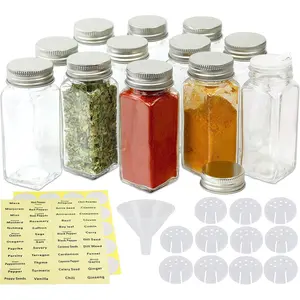 Spice Jars 4 Ounce Square Bottles w/label, 12 Pack