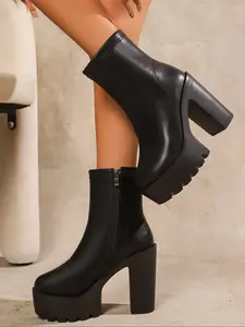 Women's High Heel Fashion Boots, Ankle Boots, Essential Stylish Footwear for Any Occasion, Thick Rubber Sole Design for Unique
