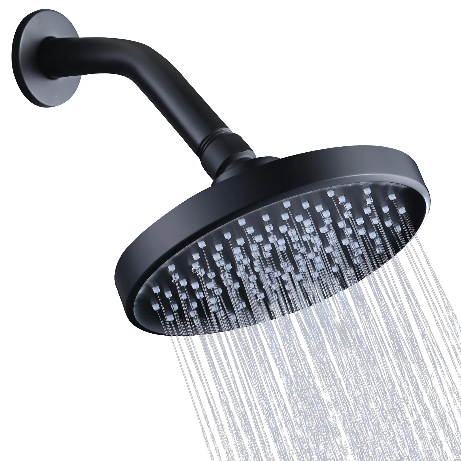 WOWOW High-Pressure Fixed Rainfall Shower Head - 6-in Water Saving Showerhead, 1.8 GPM ABS Plastic Model with 360° Power, Adjustable Angle, Anti-Clogging Silicone Nozzles, Tool-Free Kit for Bathroom Upgrade, Waterfall