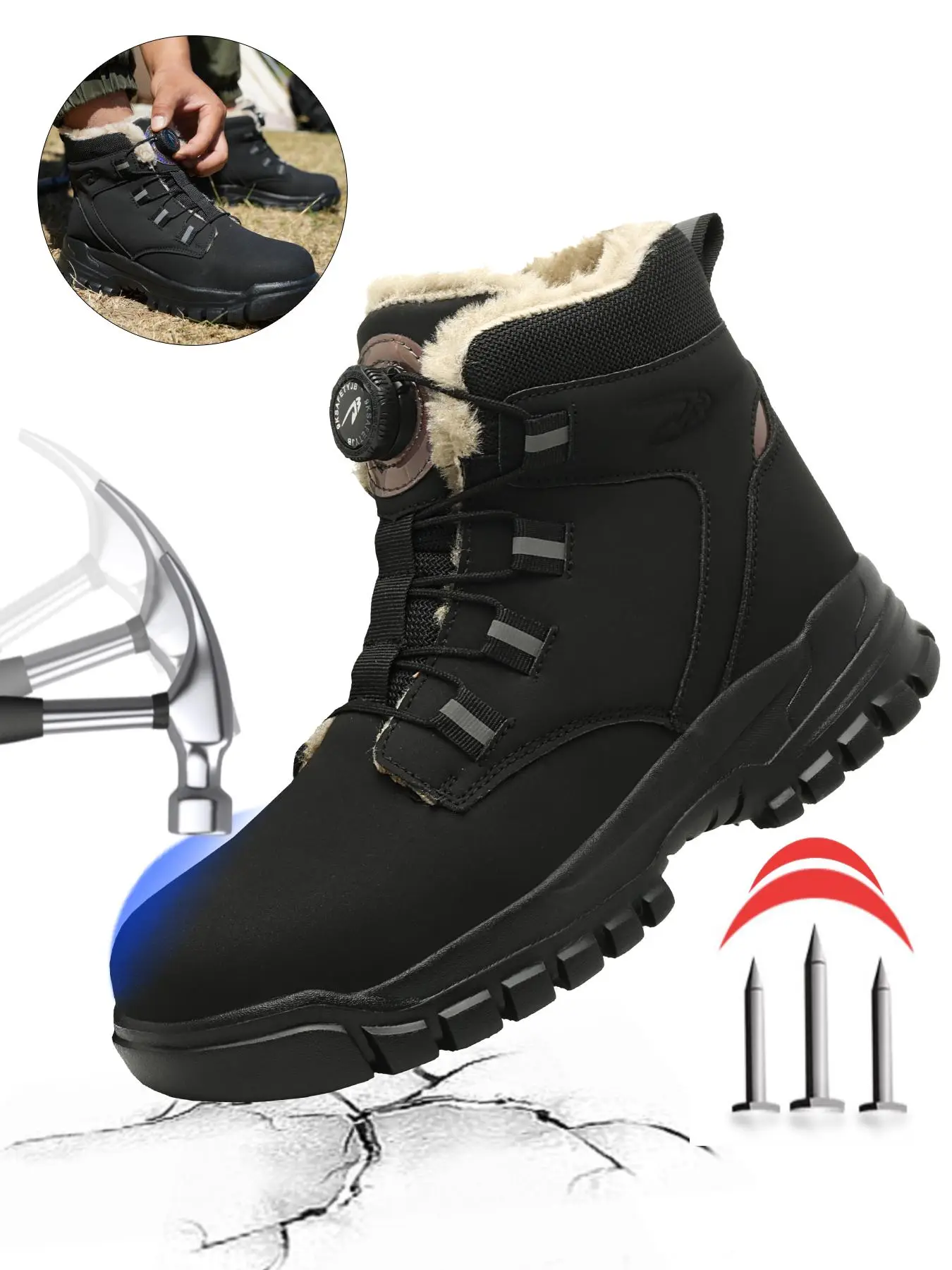 Men's Winter High Top Work Shoes, Casual Comfortable Steel Toe Anti-smash & Anti-puncture Construction Site Welding Shoes, Male All-match Round Toe Sh