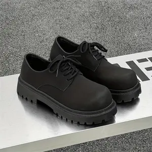 Men'S Trendy New Low-Top Thick-Soled Height-Increasing Versatile Casual Derby Shoes for Streetwear, Comfort, And Business Work. Boy Footwear pilgrim shoes Closed Lace Rubber Office Insole Fashion Black