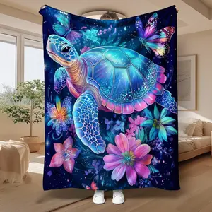 Sea Turtle Deep Sea Pattern Flannel Blanket - Soft and Warm - Suitable as a gift for anniversaries, holidays, birthdays, parties, suitable for living room, bedroom, camping and outdoor use.