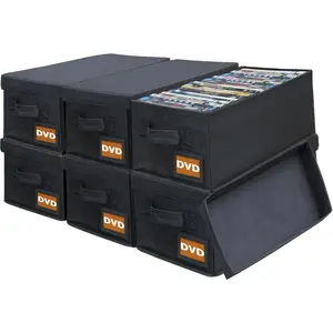 DVD Storage Boxes - 6 Pack DVD Case Holder Organize - 15.7" x 7.9" x 5.7", Holds 150 Full Case DVDs | 300 DVDs Slim Discs, Desktop or Closet DVD Organizer Can Store Blu-ray | Game | Movie