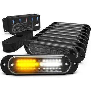 Amber White Strobe Lights for Trucks with Sync Feature Ultra Slim Surface Mount LED Grille Warning Flashing Light Kit