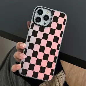 Black Checkerboard Color-Changing Mobile phone case for iPhone 16 15 14 13 12 11 X XS PRO MAX PLUS Mobile phone shockproof protective case|Color changes with angle