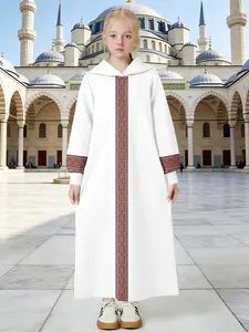 Muslim Children Hooded Robe, Cross-Border Best-Selling Middle East Clothing, Elegant Embroidered Prayer Garment
