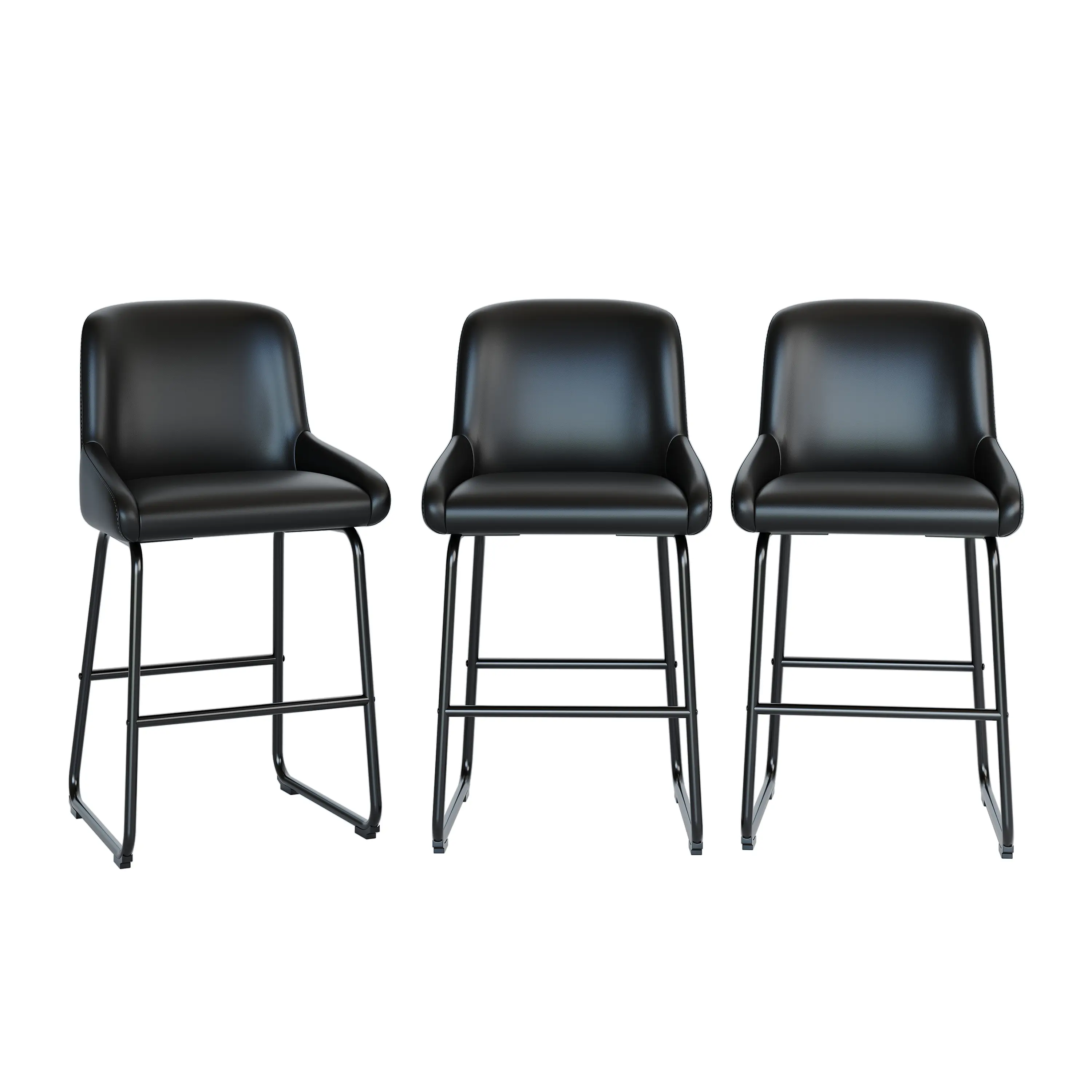 Modern Industrial Counter Height Bar Stools Set – PU Leather Upholstered, Armless Metal Frame with Back & Footrest – Durable Kitchen Island Seating – Replacement Furniture Parts – Gray or Black