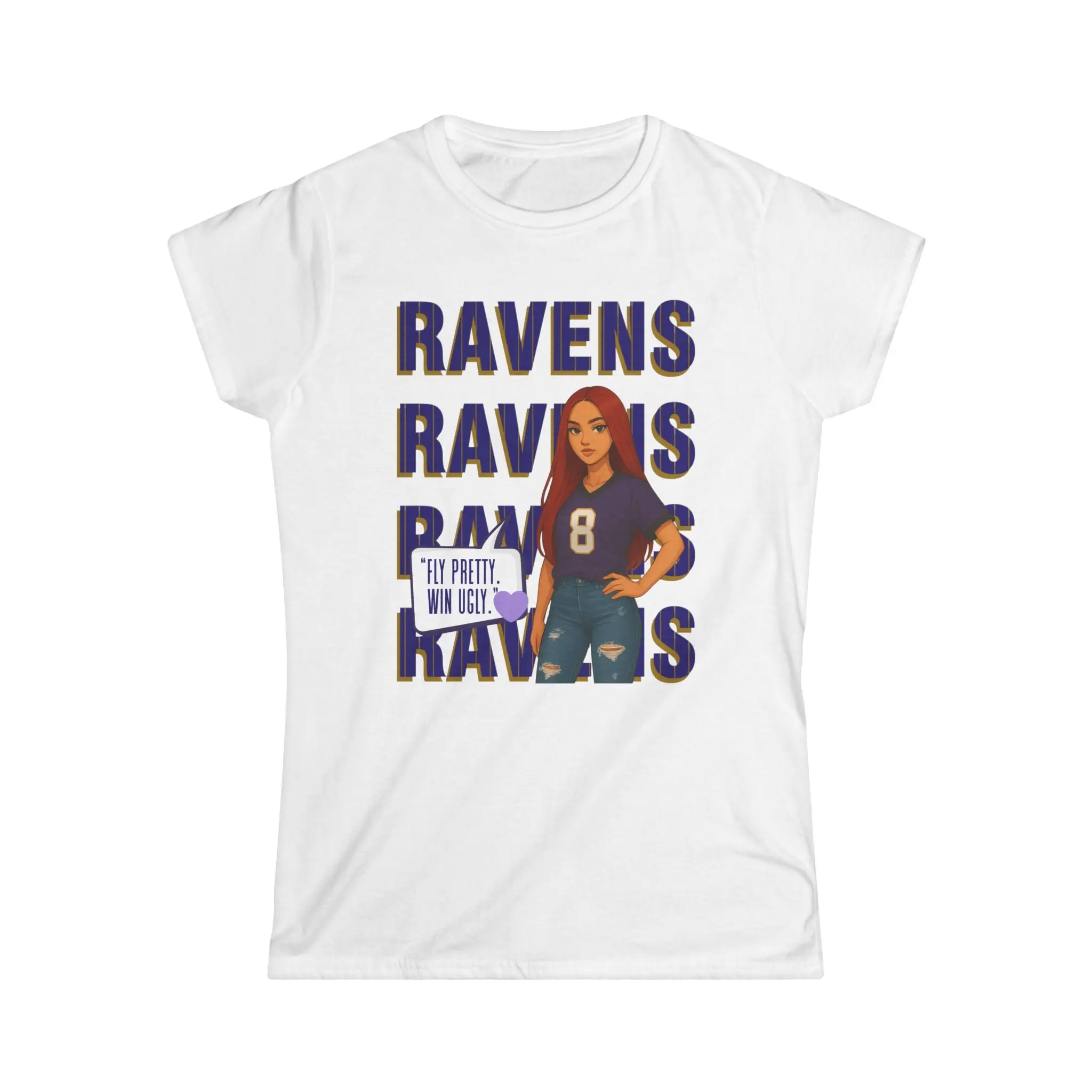 Ravens Fan Women's Softstyle Tee Sports Apparel Gift for Fans Casual Wear Game Day Outfit Football Merchandise Fabric Top Lightweight Ribbed Knit