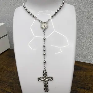 Silver Virgen Rosario Necklace