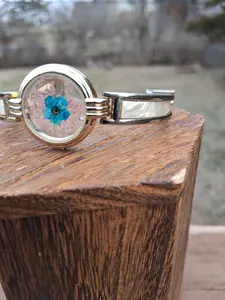 Turquoise & Pink Pressed Flower Watch Bracelet