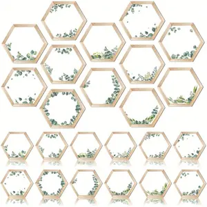 60 Pcs Simply Boho Hexagons Cutouts Hexagon Cutout Simply Boho Classroom Decor Assorted Greenery and Wood Grain 6 Sided Bulletin Board Decorations for Classroom Home Bulletin Board