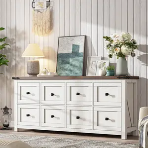 RaybeeFurniture Farmhouse Dresser with 8 Drawers for Bedroom, Large Wood Storage Organizer Rustic Vintage Chest of Drawers with Ample Space, Sturdy Construction & Farmhouse Charm for for Hallway,Entryway