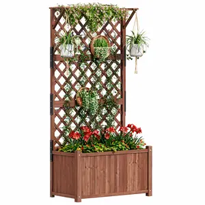 [Brandday][Memorialday] AMERLIFE Raised Garden Bed with Trellis for Vegetables, Climbing Plants, Durable Natural Wood Planter Box with Drainage Holes, Privacy Planter for Outdoor Yard & Patio, Easy Assembly