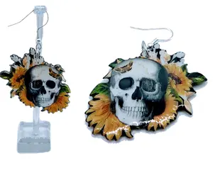 skull sunflower dangle earrings set  unisex dangle earring