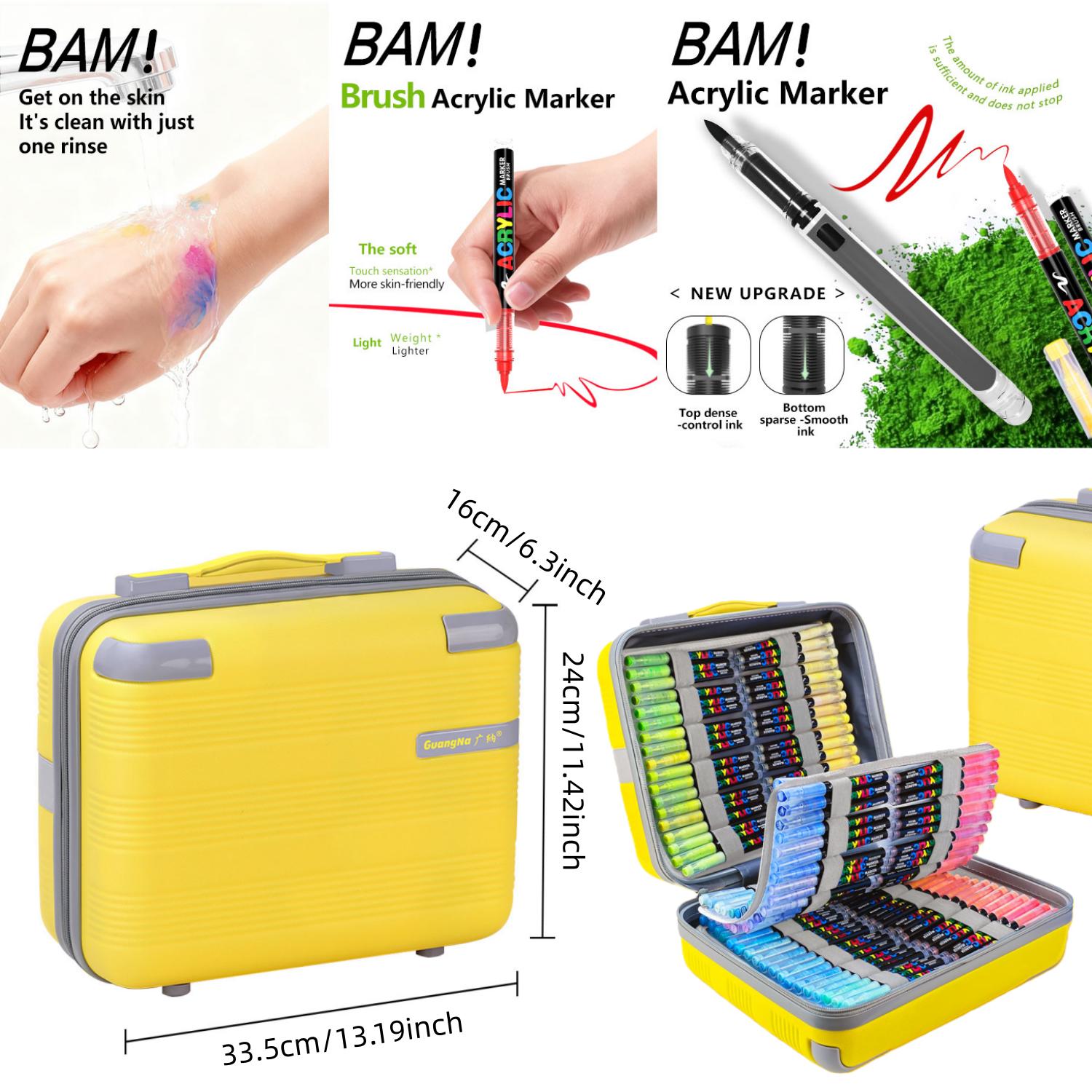 360 Color Acrylic Paint Markers,Detachable suitcase,Brush Tip , Acrylic Paint Pens with Direct-Liquid Ink System, Paint Markers for Rock Painting, Fabric, Wood, Canvas, Plastic, Permanent,Washable,Quick-Drying,Waterproof