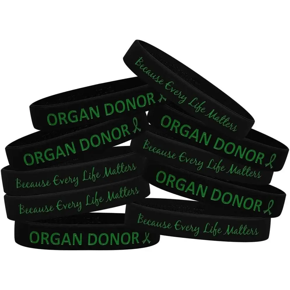 Organ Donor Because Every Life Matters Silicone Wristband Bracelet 10 Pack Black