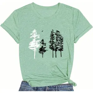 Funny Graphic Women Skinny Pine Tree Shirt Summer Hiking Camping Athletic Tees Nature Casual Comfy Clothes