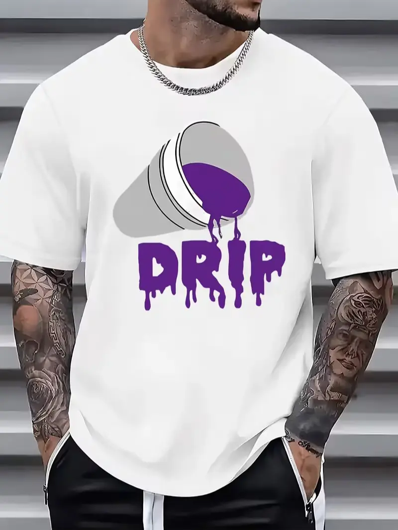 Purple Drip Double Cup Graphic T-Shirt Drip Melt Letter Hip Hop Streetwear Print Short Sleeve Men Unisex Casual Tee
