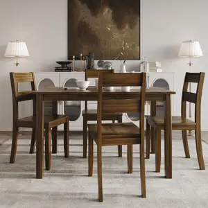 Favorer Nome 5-Piece Dining Set with Rectangular Table and Ladder-Back Chairs, Wood Dining Furniture