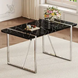 【GOOGREAT】A rustic industrial rectangular MDF black dining table for 4-6 people, with a 1.5 "thick MDF desktop and electroplated metal legs, used for writing tables, kitchens, terraces, dining rooms55"*31.5*30