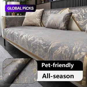 Gold Leaf Pattern Sofa Cover, Washable Non-Slip Sofa Slipcover, Soft Comfortable Sofa Protector for Home Living Room and Home Decor