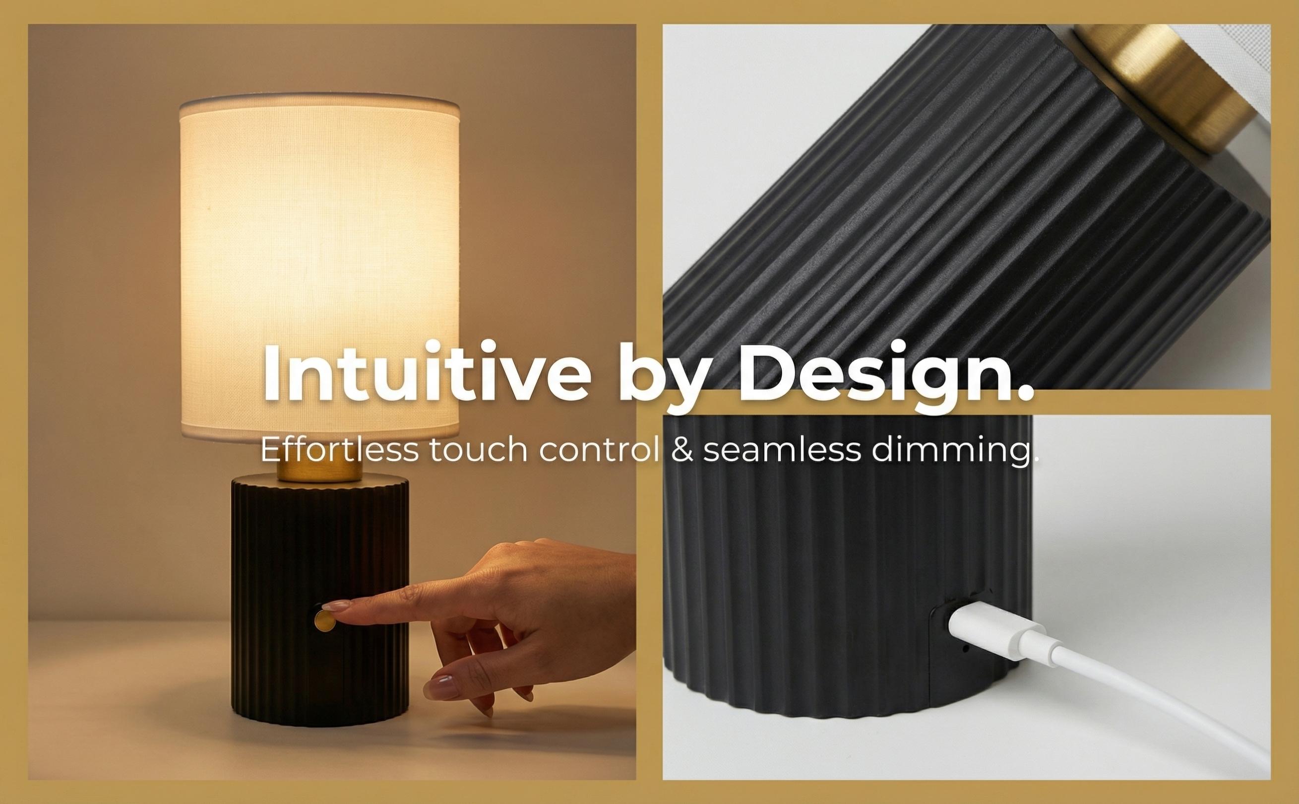 Modern Bedroom Table Lamp, Black Bedside Night Light with Warm Ambient Glow for Nightstand, Living Room, Reading Corner and Home Decor