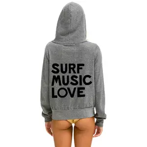 SURF LOVE MUSIC ZIP HOODIE - HEATHER GREY
