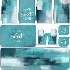 10 count Teal Turquoise Oven Mitts and Pot Holders Kitchen Decor and Accessories Set Turquoise Kitchen Towels Modern Boho Oven Gloves for  Decorations Cooking Baking Housewarming Gifts