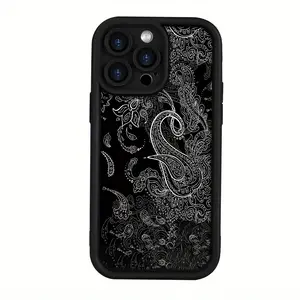 Black Paisley Pattern TPU Case for iPhone 17 Pro Max 16 16e 15 14 Plus 13 12 Mini 11 Air X XS Straight Edge Drop-Resistant Rugged Durable Cover Shell Gift 2D printing