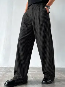 Men's Striped Wide Leg Pants, Casual Fashion Pants, High Waist Loose Fit, Breathable Anti-Wrinkle, Casual Streetwear, All Seasons Wear, Perfect Gift