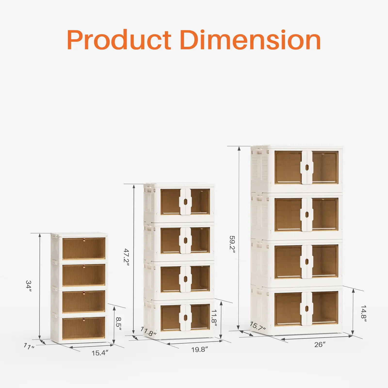 Sweet Furniture F 3 Tiers / 4 Stackable Plastic Storage Bins with Lid - 23QT Foldable Organizers and Storage with Magnetic Doors & Lockable Wheels