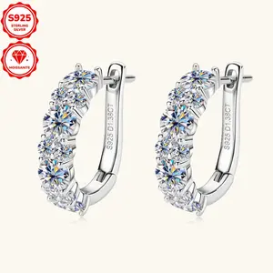 Women's Fashionable Ring-shaped Earrings - 925 Silver - 1 Pair of Moissanite Hoop Earrings - Round Moissanite Earrings, Exquisite Hoop Earrings - Moissanite Jewelry
