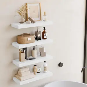 Modern Minimalist Wall-Mounted Floating Storage Shelves Set of 4, Stylish Space-Saving Hanging Bookcases, Suitable for Bedroom Living Room Bathroom Kitchen
