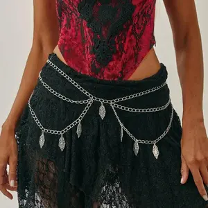IngeSight.Z Goth Bat Spider Web Pendant Waist Chain Metal Waist Belts Women Punk Multilayer Dress Body Chain Jewelry Accessories
