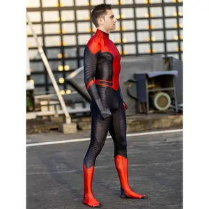 Red Spandex All Inclusive Digital Printed Jumpsuit Halloween Costume, Holiday Party Performance Costume Fathersdaygift Fabric