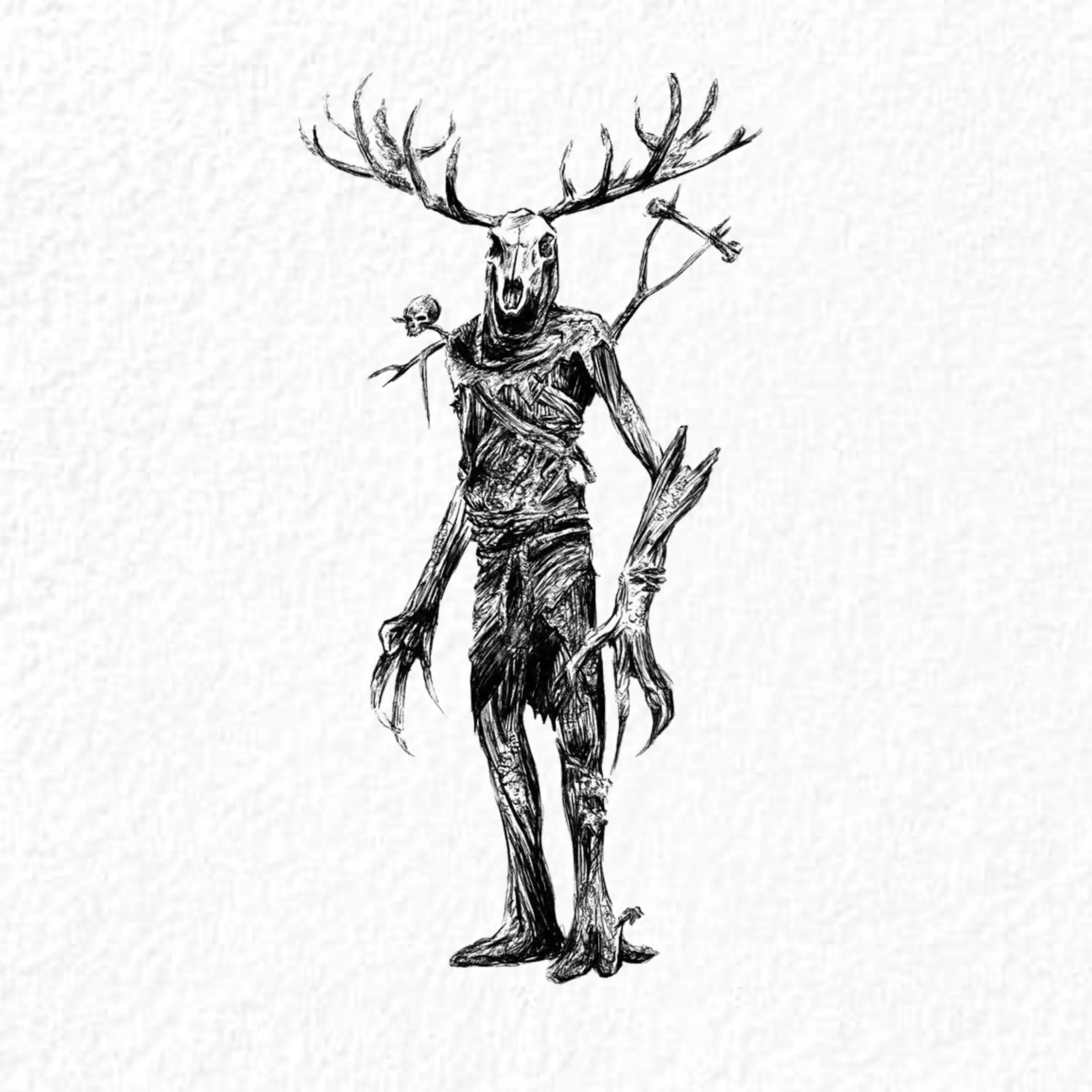 Dark Deer Skull Hunter Sticker, Wendigo Forest Creature Decal, Gothic Hunting Outdoor Horror Sticker