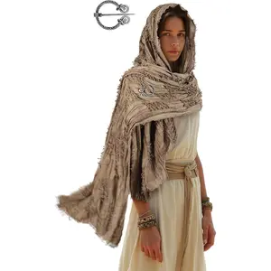 Desert Wasteland Shawl Post Apocalyptic Wrap Shawl with Viking Brooch Medieval Hooded Scarf Cowl Viking Renaissance