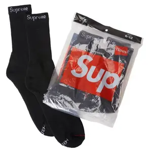 Supreme Hanes Socks 4 Pack Black Everyday Wear Comfortable and Durable Mid-Calf Comfy Cozy Fashion Socks