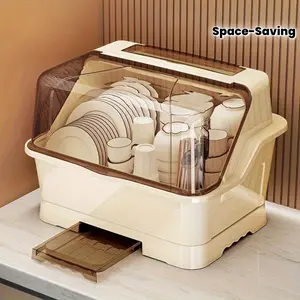 2025 Upgraded Covered Dish Organizer - Space-Saving Countertop & Cabinet Rack | Breezy Cream Cutlery Holder W/ Drain Plate | Dust-Proof Design & Effortless Setup The Best Gifts for Thanksgiving And Christmas