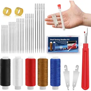 37 PCS Travel Sewing Kit, Big Eye Steel Sewing Needles Kit, Steels Needle for Hand Sewing with Thimble, Threader, Thread Rippers for Beginner Traveler and Clothing Repair