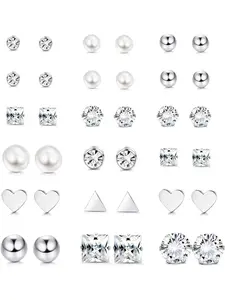 18 Pairs Stainless Steel Stud Earrings Set for Women Girls Round Clear CZ Stud Stud Earring Jewelry