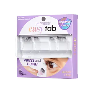 Impress Falsies easy tab Pre-Glued False Eyelashes - Authentic Natural | 1 Pair of Half Lash & 2 Lash Clusters, 5mm-9mm
